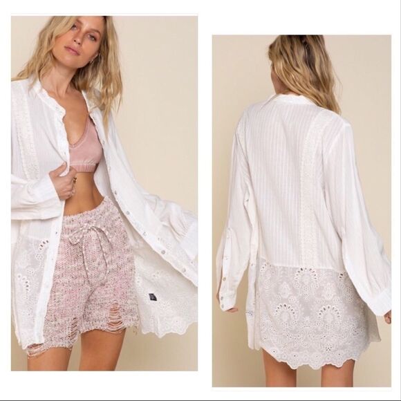 Tunic w/ Lace and Eyelet Trim in Ivory - Picture 1 of 13